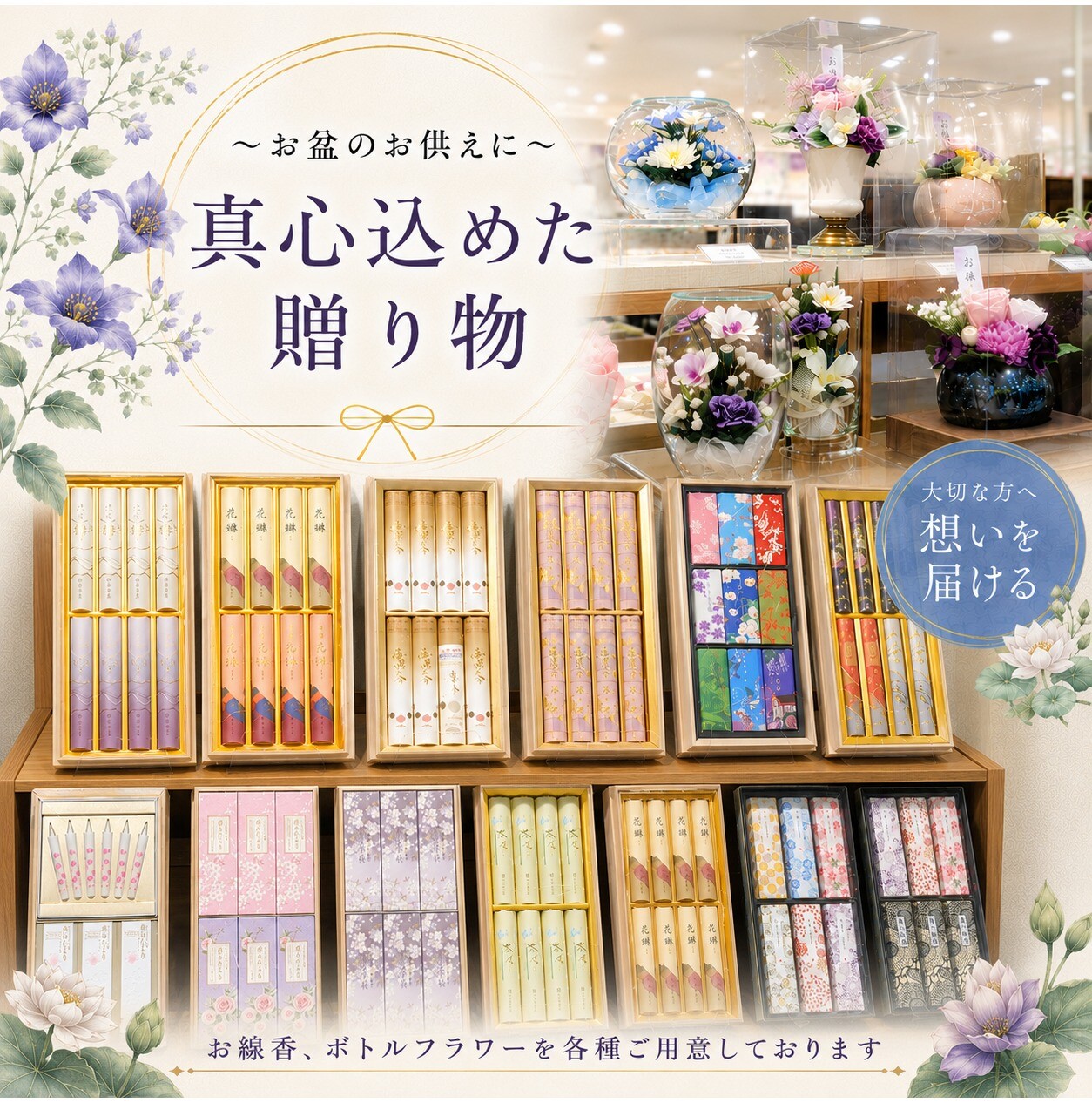 ～お盆のお供えに　真心込めた贈り物～ 🎐進物線香人気ランキングとボトルフラワーのご紹介🌸